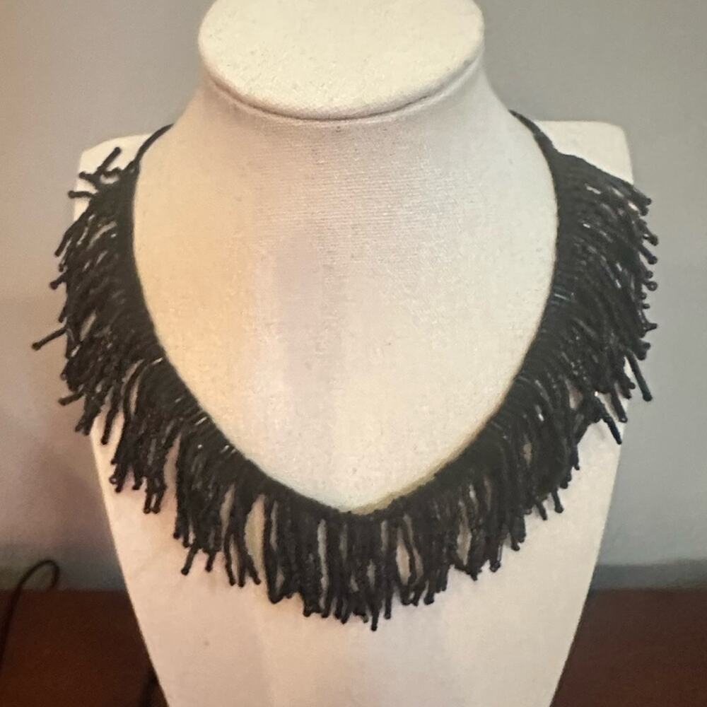 Marc Labat Black Beaded Fringe Necklace Statement Jewelry Western Boho Jewelry